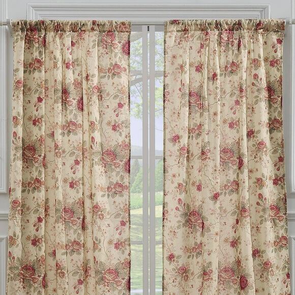 Greenland Home Antique Rose Curtain Panel Pair Set Ecru 42X84 - Picture 3 of 7